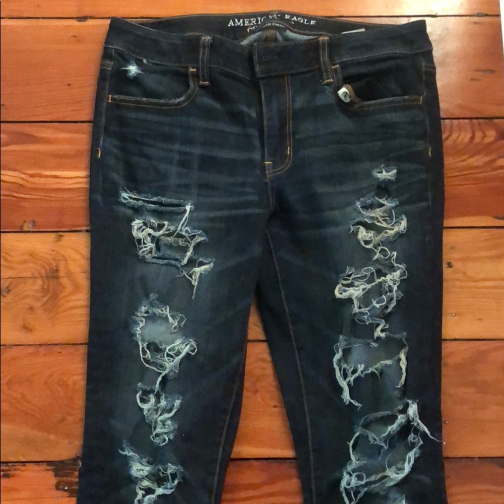 AE dark wash distressed jeggings